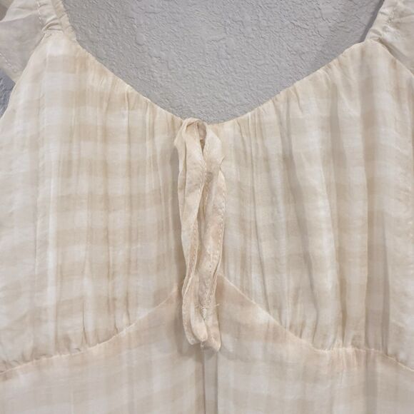 And Now This Sleeveless Maxi Dress Size Medium Gingham Print Ruffle Neutral New - Picture 7 of 12